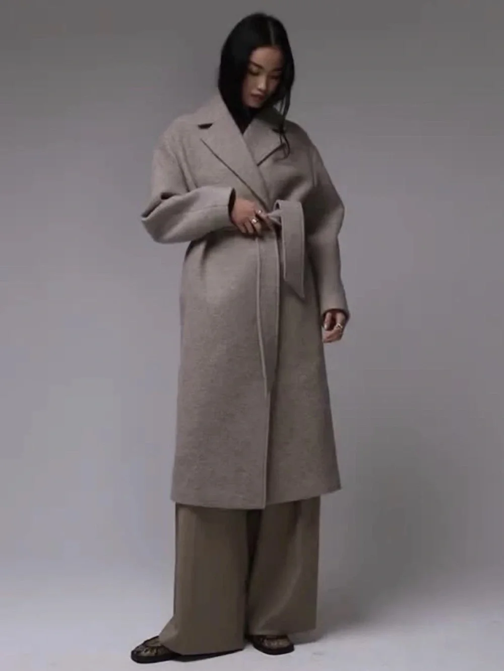 & Other Stories Shawl Collar Wool Blend Belted Coat Light Beige Size Large